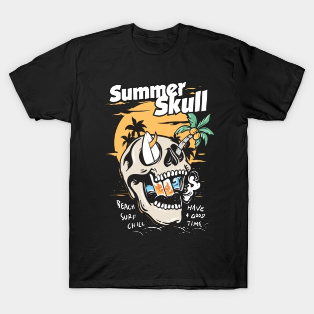 Summer Skull Concept Vector Art T-Shirt by Skidipap